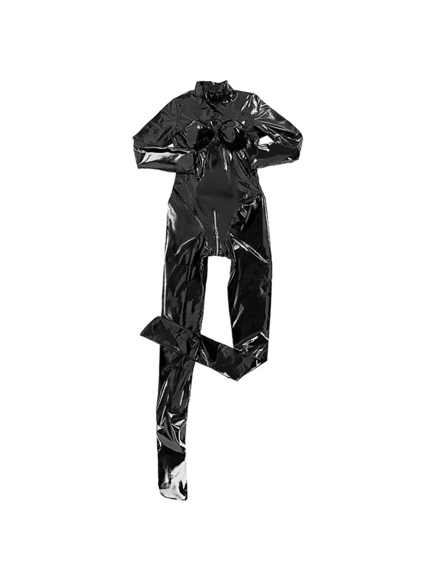 Women's Shaping PVC Shiny Jumpsuit PU Faux Leather Bodycon Bodysuit Woman Full Body Tights Zipper Open Crotch Sexy Leotard XX6550