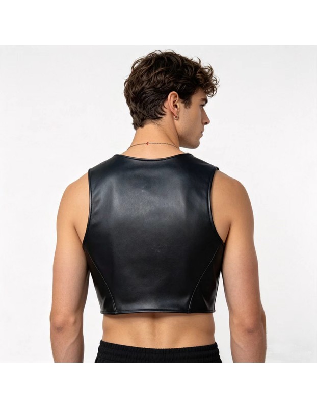 New style Men's Sexy Vest PU Leather Imitation Leather Fashionable Corset Club Stage DS Performance Costume N862