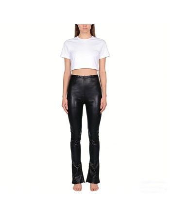 Sexy Girl Pants Featuring a Smooth Matte Leather Texture With Exposed Buttocks Tght Fit Long Length And Open At The Ankles N1135