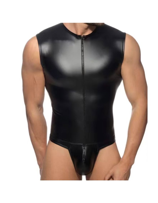 Men's Erotic Jumpsuit Leather Coat Body Suit Vest Nightclub Stage Performance Costume N860