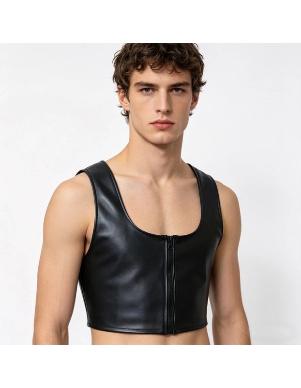 New style Men's Sexy Vest PU Leather Imitation Leather Fashionable Corset Club Stage DS Performance Costume N862