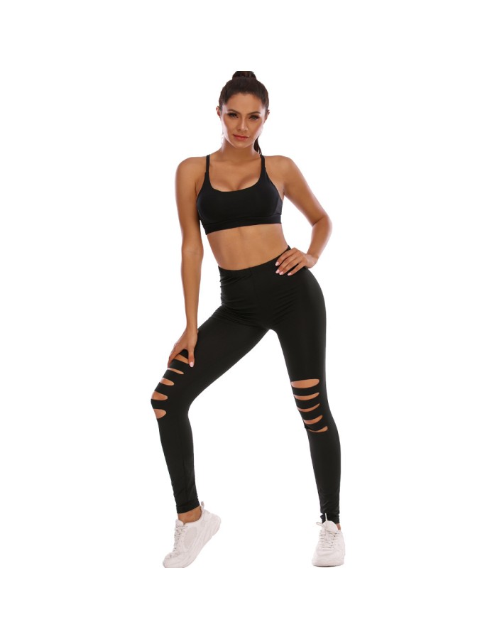 Women Summer Casual Loose Wide Leg Trousers Slim Yoga Waist Leggings Wowens High Outer Sports Pants Hole Women'S Sports Pants