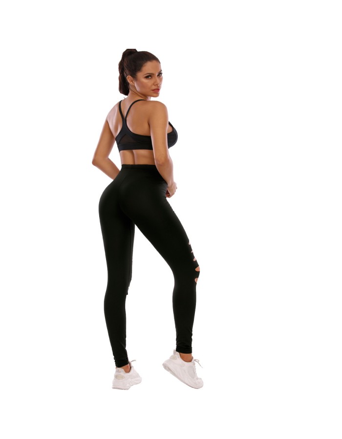 Women Summer Casual Loose Wide Leg Trousers Slim Yoga Waist Leggings Wowens High Outer Sports Pants Hole Women'S Sports Pants