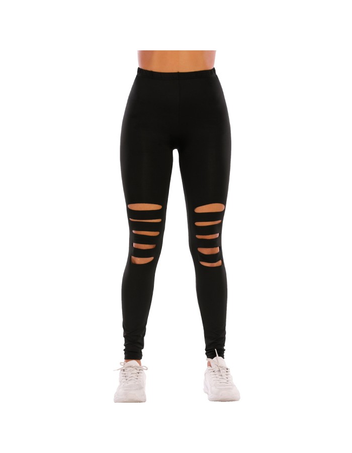 Women Summer Casual Loose Wide Leg Trousers Slim Yoga Waist Leggings Wowens High Outer Sports Pants Hole Women'S Sports Pants