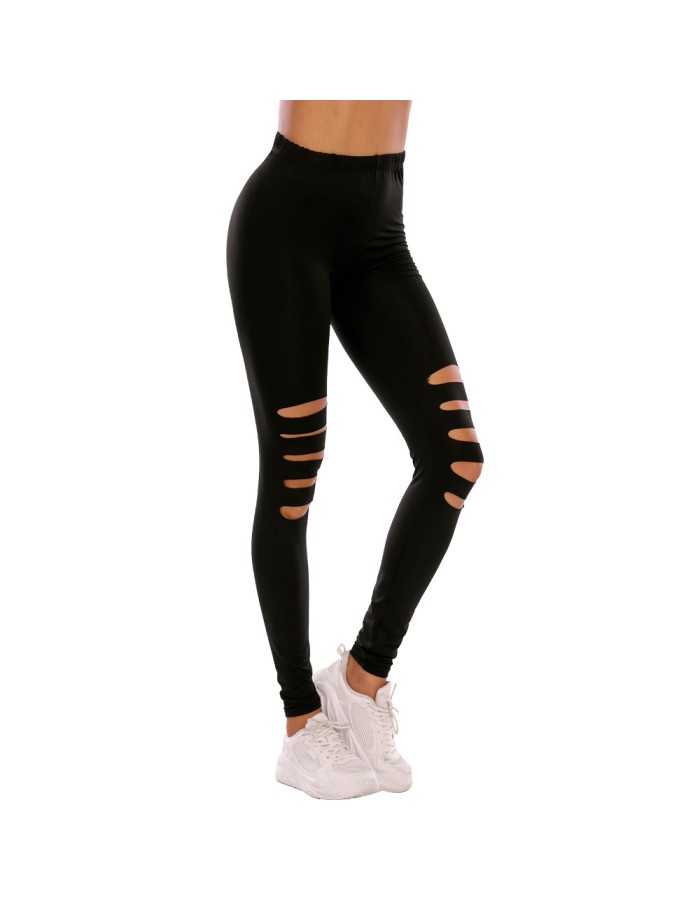 Women Summer Casual Loose Wide Leg Trousers Slim Yoga Waist Leggings Wowens High Outer Sports Pants Hole Women'S Sports Pants