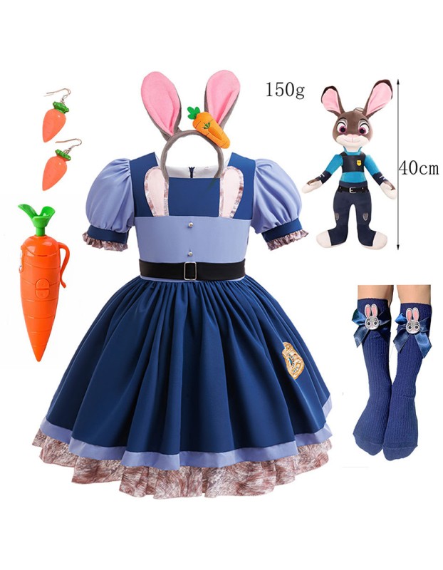 Kids Cosplay Judy Hopps Police Dress Girl Officer Bunny Dress up Children Carnival Birthday Halloween Party Princess Costumes 25034