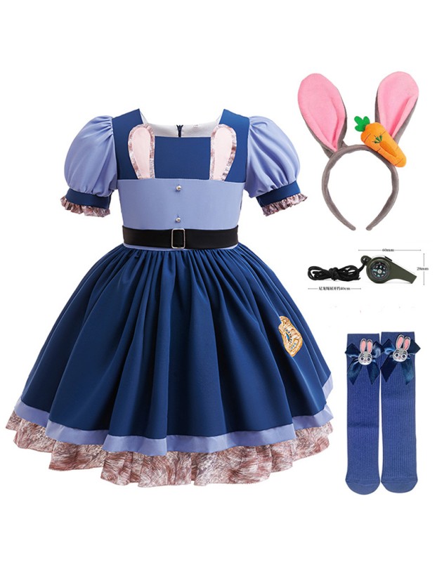 Kids Cosplay Judy Hopps Police Dress Girl Officer Bunny Dress up Children Carnival Birthday Halloween Party Princess Costumes 25034