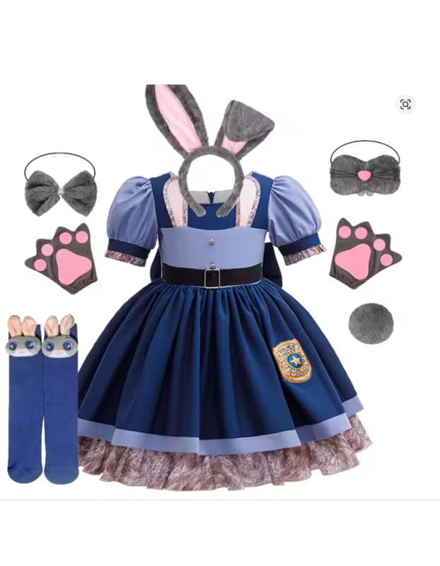 Kids Cosplay Judy Hopps Police Dress Girl Officer Bunny Dress up Children Carnival Birthday Halloween Party Princess Costumes 25034