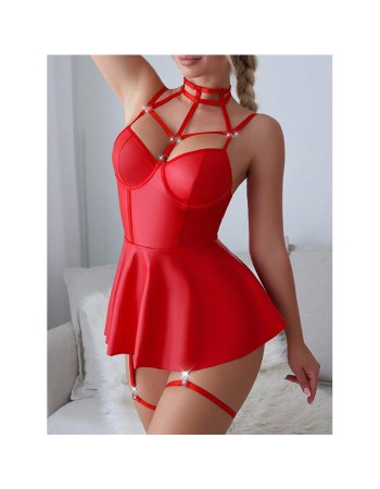 Hot Sexy Women Lingerie Open Anal Patent Leather Hollow Tight Fitting Dress Elegant V Neck Hot Sexy Women Mini Dress Tank Tops C244