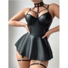 Hot Sexy Women Lingerie Open Anal Patent Leather Hollow Tight Fitting Dress Elegant V Neck Hot Sexy Women Mini Dress Tank Tops C244