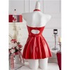 Women Sexy Faux Pu Leather Short Dress Hollow Metal Chain Halter Neck SleepDress Hanging Neck Nightgown C289