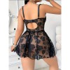 Fancy Lingerie Dress PU Leather Tie Up Lace Patchwork Sleep Dress Thong Brief See Through Sissy Adult Clothes Erotic Sleepwear C317