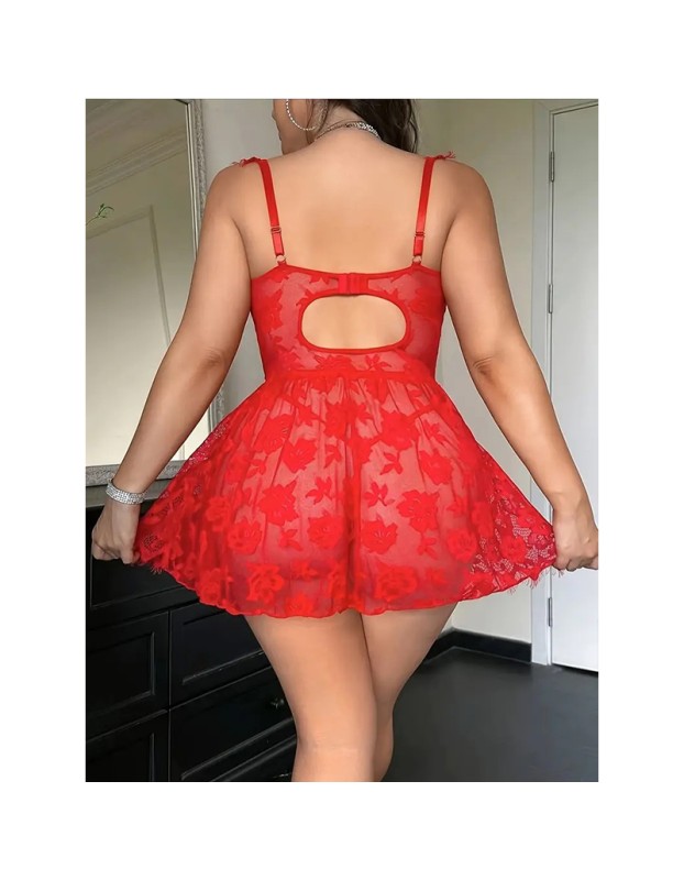 Fancy Lingerie Dress PU Leather Tie Up Lace Patchwork Sleep Dress Thong Brief See Through Sissy Adult Clothes Erotic Sleepwear C317