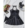 Women Sexy Faux Pu Leather Short Dress Hollow Metal Chain Halter Neck SleepDress Hanging Neck Nightgown C289