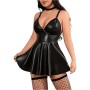 Women Black Nightclub Short Dresses Deep V-Neck Sleeveless Vestidos Faux Leather Suspenders Sexy Nightdress Plus Size Baby Doll C241