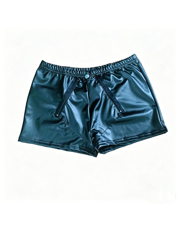 Sexy Mens Boxer Shorts PU Leather Wetlook Penis Pouch Boxers Trunks Open Butt Underwear Gay Front Open Underpants Men's Lingerie N856