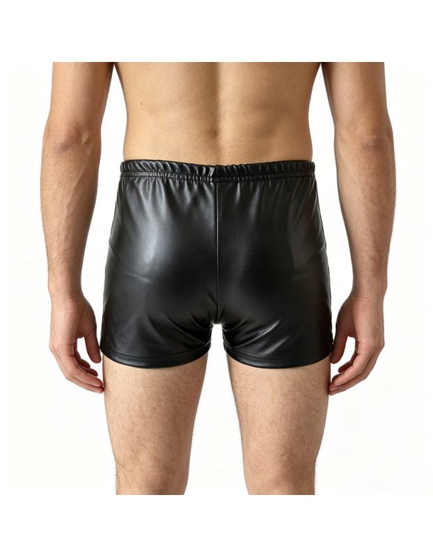 Sexy Mens Boxer Shorts PU Leather Wetlook Penis Pouch Boxers Trunks Open Butt Underwear Gay Front Open Underpants Men's Lingerie N856
