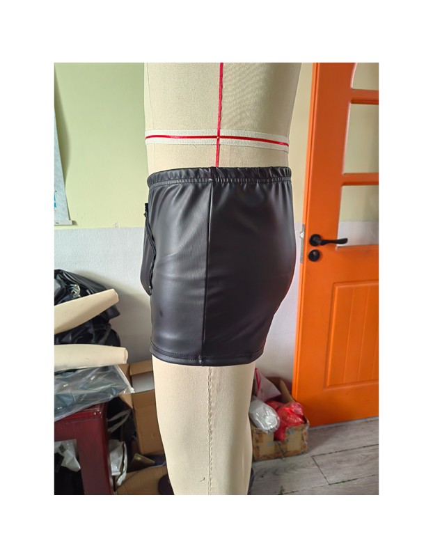 Sexy Mens Boxer Shorts PU Leather Wetlook Penis Pouch Boxers Trunks Open Butt Underwear Gay Front Open Underpants Men's Lingerie N856