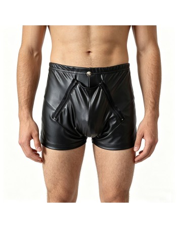 Sexy Mens Boxer Shorts PU Leather Wetlook Penis Pouch Boxers Trunks Open Butt Underwear Gay Front Open Underpants Men's Lingerie N856