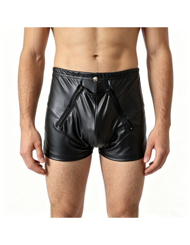 Sexy Mens Boxer Shorts PU Leather Wetlook Penis Pouch Boxers Trunks Open Butt Underwear Gay Front Open Underpants Men's Lingerie N856
