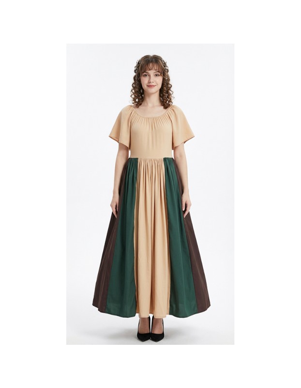 Halloween Costumes for Women Medieval Retro Contrasting Color Slim Swing Dress One-word Shoulder Dress Love Live Cosplay YM0819