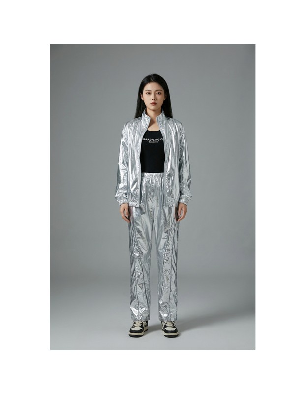 Silver Shiny Hip-Hop Costumes Women Street Dance Sportswear Trendy Jazz Street Dancewear Hip-Hop Performance Cosplay Outfit YM0834
