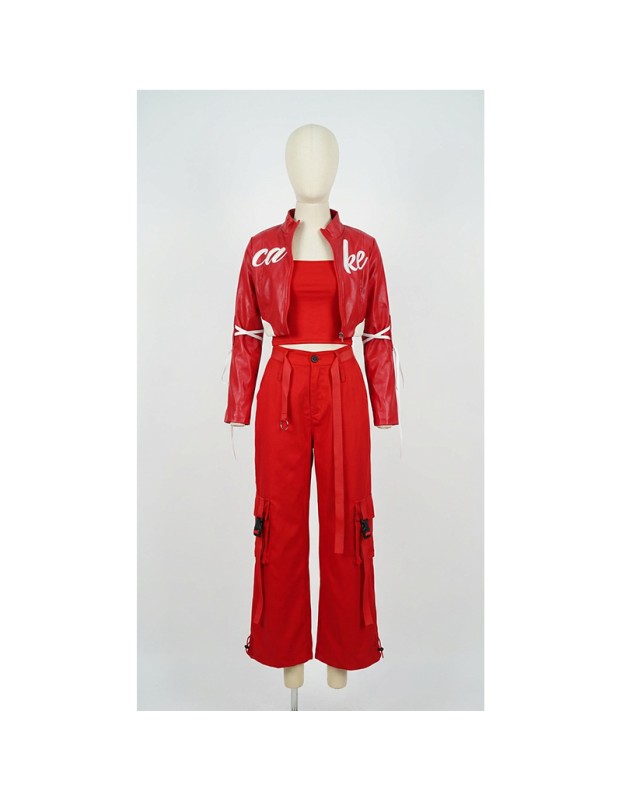 Red Street Dance Outfit for Women Hip Hop Jazz Performance Costume for Students Sports Day Cheerleading Uniform YM0835