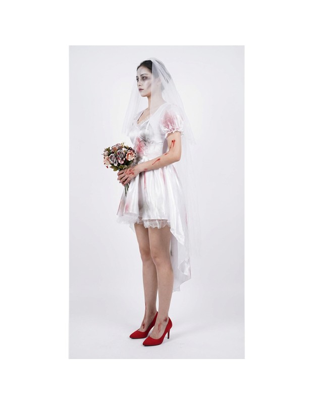 Halloween Horror Ghost Bride Cosplay Costume Dark Bloody Wedding Dress Stage Performance Outfit for Halloween Party for Women YM8768