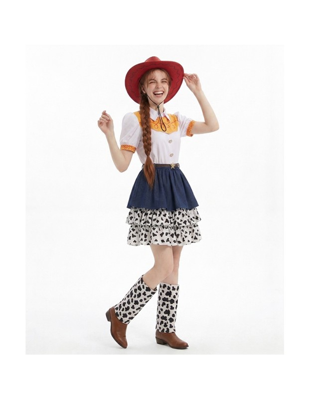 Disguise Jessie Cosplay Costume for Kids Women Western Cowboy Doll Costumes Halloween Carnival Party Jessie Polka Dot Dress YM8808