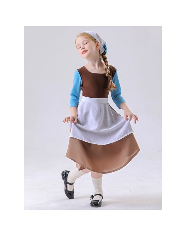 Cinderella Cosplay Costume for Kids Girls Medieval Maid Dress Halloween Performance Outfit Stage Play Clothing for Children YM5856