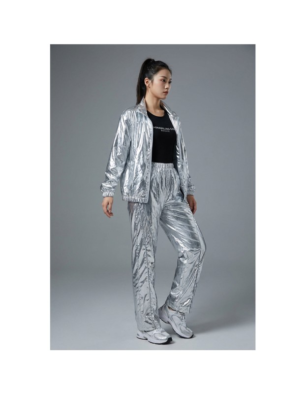 Silver Shiny Hip-Hop Costumes Women Street Dance Sportswear Trendy Jazz Street Dancewear Hip-Hop Performance Cosplay Outfit YM0834