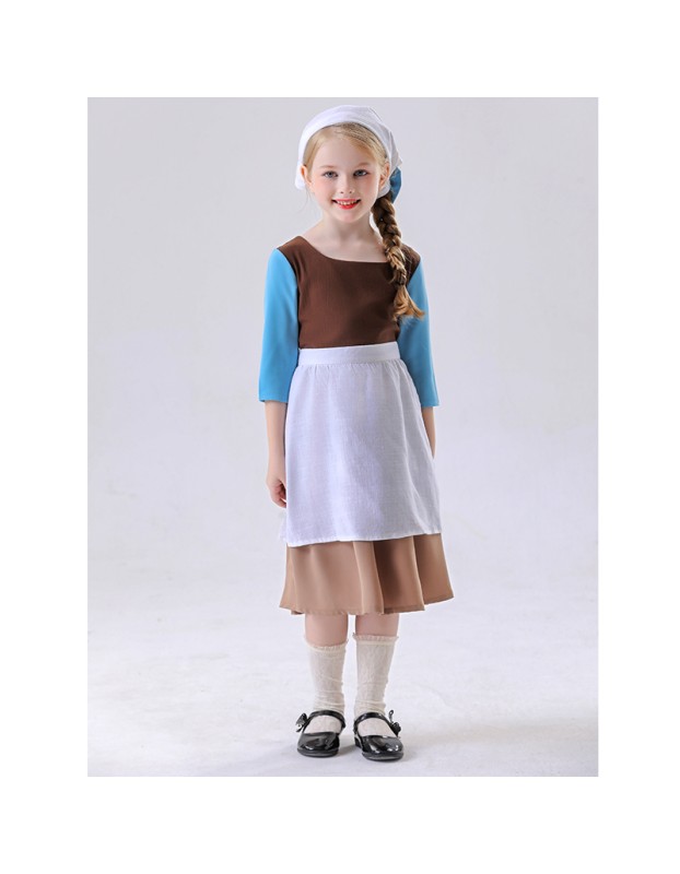 Cinderella Cosplay Costume for Kids Girls Medieval Maid Dress Halloween Performance Outfit Stage Play Clothing for Children YM5856