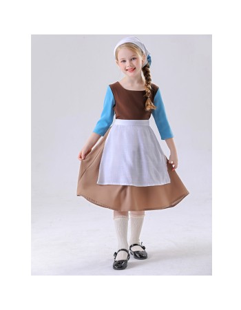 Cinderella Cosplay Costume for Kids Girls Medieval Maid Dress Halloween Performance Outfit Stage Play Clothing for Children YM5856