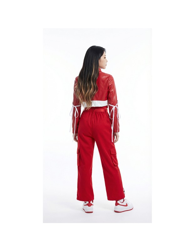 Red Street Dance Outfit for Women Hip Hop Jazz Performance Costume for Students Sports Day Cheerleading Uniform YM0835
