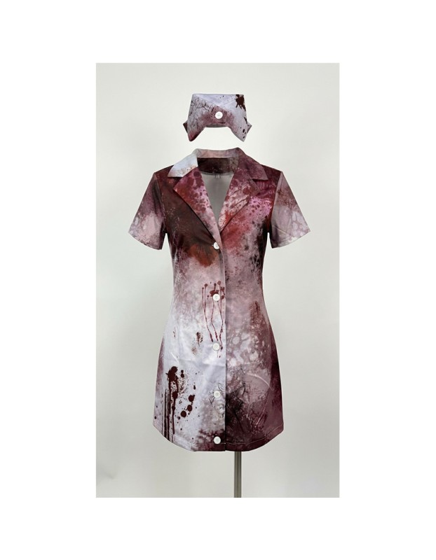 Halloween Zombie Nurse Costume for Cosplay Bloody Scary Party Outfit Horror Stage Performance Dress for Adults