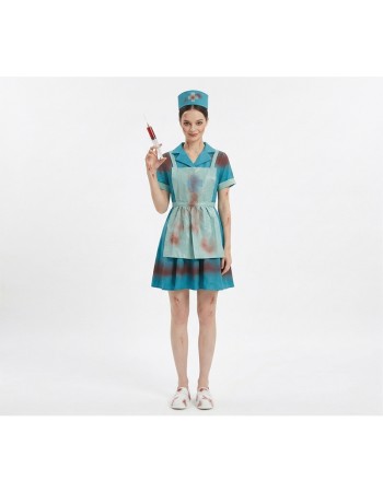 Halloween Adult Horror Bloody Nurse Cosplay Costume for Zombie Female Nurse Role Play Party Stage Outfit YM0948