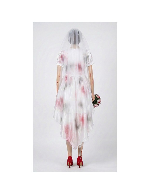 Halloween Horror Ghost Bride Cosplay Costume Dark Bloody Wedding Dress Stage Performance Outfit for Halloween Party for Women YM8768