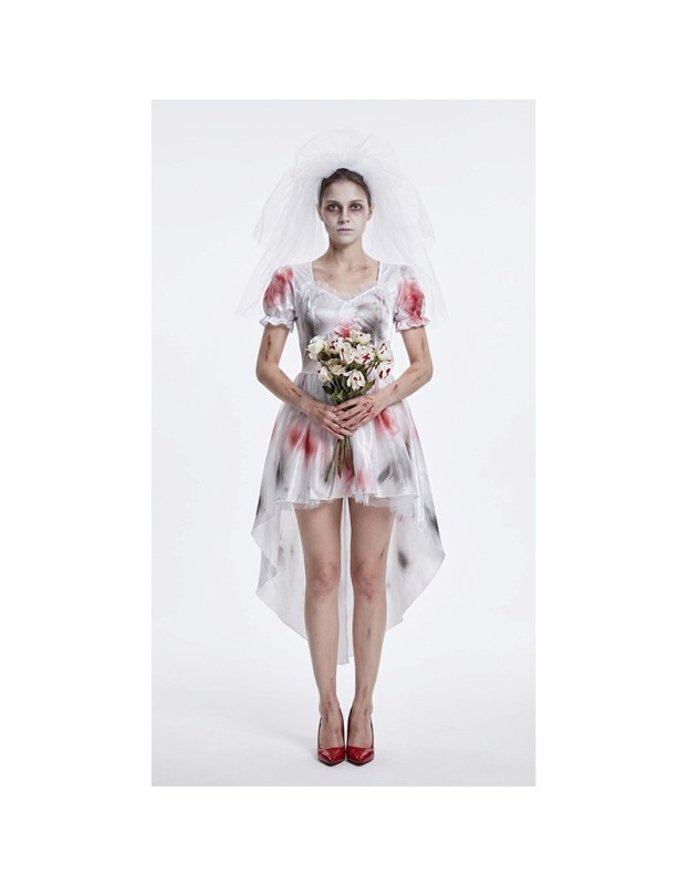 Halloween Horror Ghost Bride Cosplay Costume Dark Bloody Wedding Dress Stage Performance Outfit for Halloween Party for Women YM8768