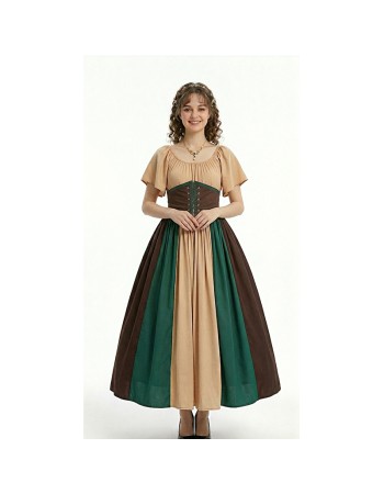 Halloween Costumes for Women Medieval Retro Contrasting Color Slim Swing Dress One-word Shoulder Dress Love Live Cosplay YM0819