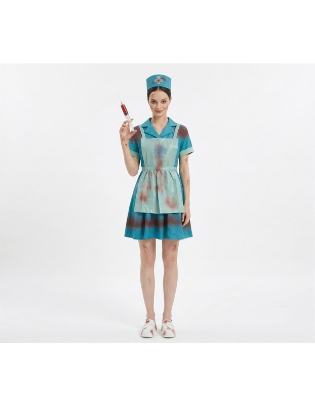 Halloween Adult Horror Bloody Nurse Cosplay Costume for Zombie Female Nurse Role Play Party Stage Outfit YM0948