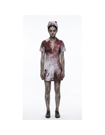 Halloween Zombie Nurse Costume for Cosplay Bloody Scary Party Outfit Horror Stage Performance Dress for Adults