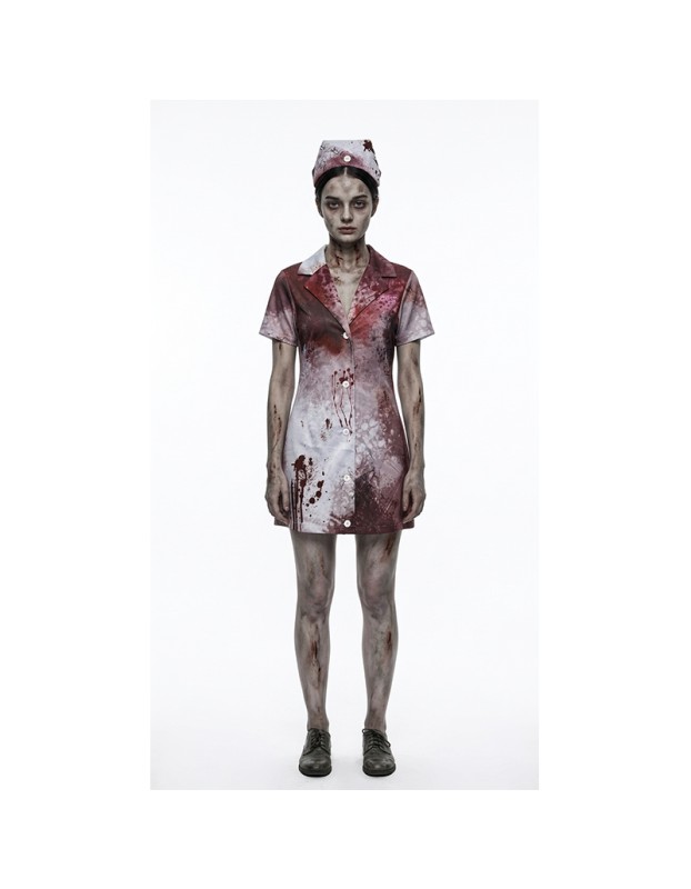 Halloween Zombie Nurse Costume for Cosplay Bloody Scary Party Outfit Horror Stage Performance Dress for Adults