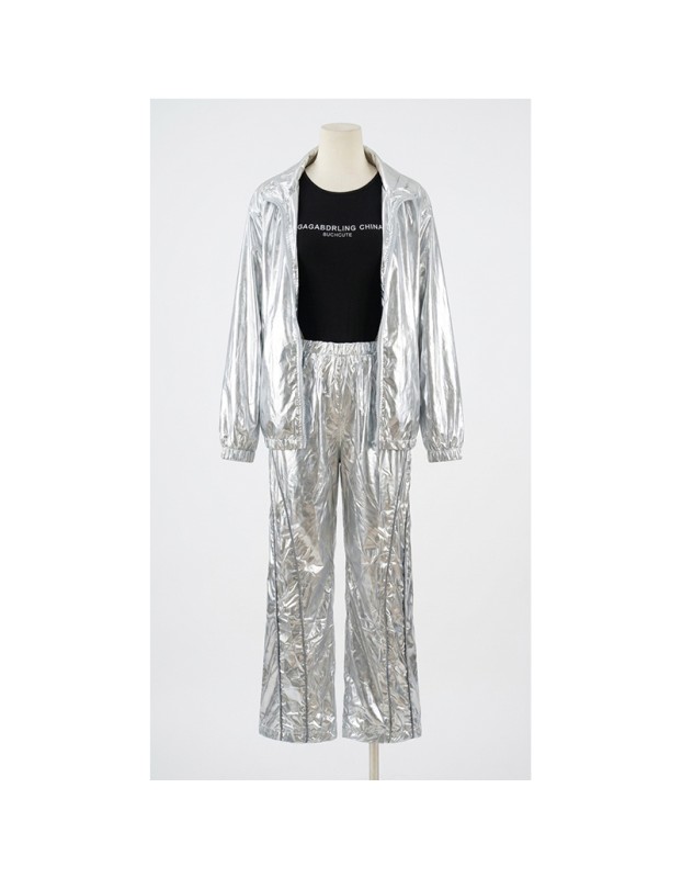 Silver Shiny Hip-Hop Costumes Women Street Dance Sportswear Trendy Jazz Street Dancewear Hip-Hop Performance Cosplay Outfit YM0834