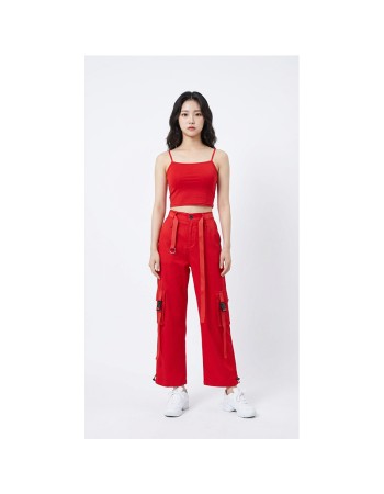 Red Street Dance Outfit for Women Hip Hop Jazz Performance Costume for Students Sports Day Cheerleading Uniform YM0835