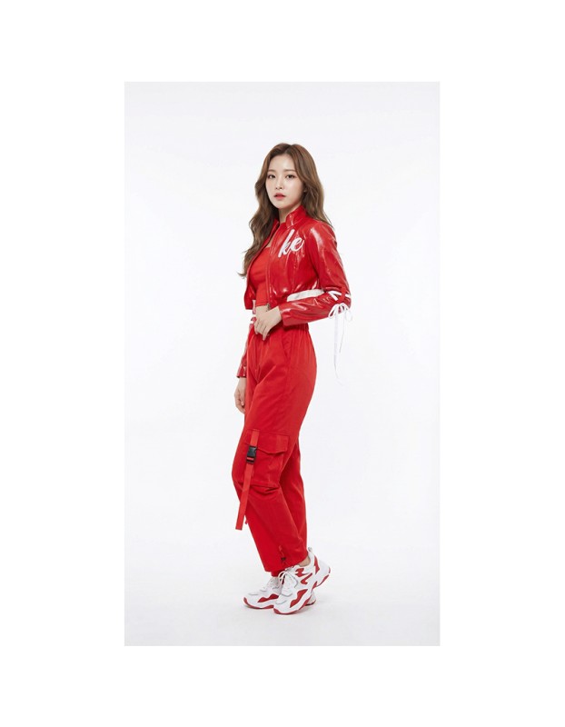 Red Street Dance Outfit for Women Hip Hop Jazz Performance Costume for Students Sports Day Cheerleading Uniform YM0835