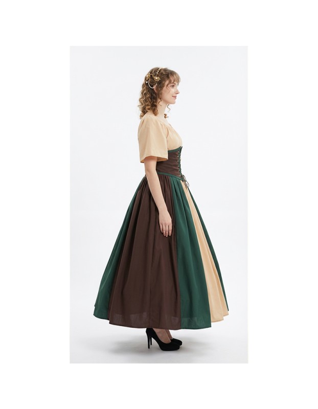Halloween Costumes for Women Medieval Retro Contrasting Color Slim Swing Dress One-word Shoulder Dress Love Live Cosplay YM0819