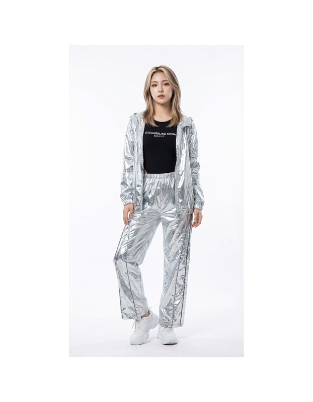 Silver Shiny Hip-Hop Costumes Women Street Dance Sportswear Trendy Jazz Street Dancewear Hip-Hop Performance Cosplay Outfit YM0834