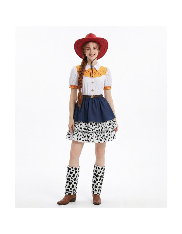 Disguise Jessie Cosplay Costume for Kids Women Western Cowboy Doll Costumes Halloween Carnival Party Jessie Polka Dot Dress YM8808