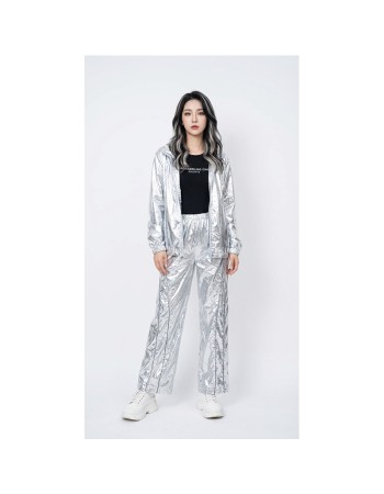 Silver Shiny Hip-Hop Costumes Women Street Dance Sportswear Trendy Jazz Street Dancewear Hip-Hop Performance Cosplay Outfit YM0834