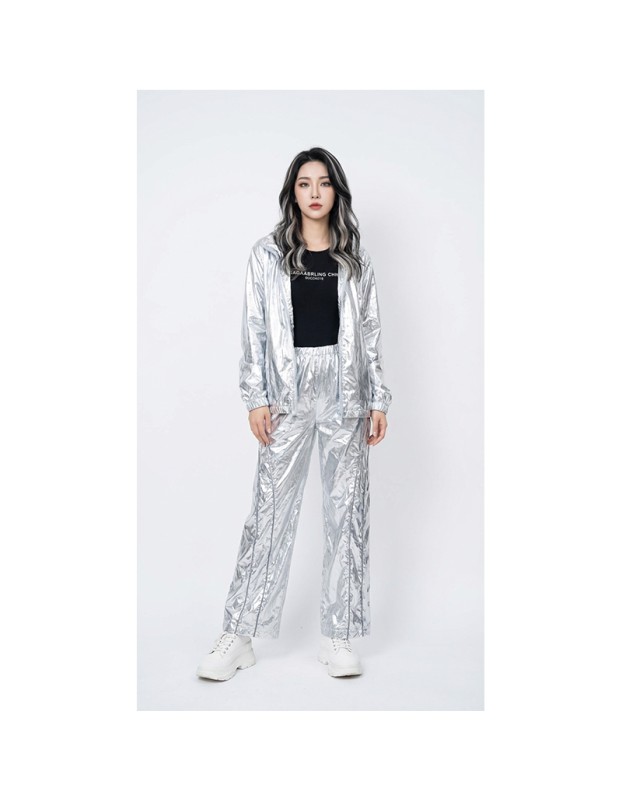 Silver Shiny Hip-Hop Costumes Women Street Dance Sportswear Trendy Jazz Street Dancewear Hip-Hop Performance Cosplay Outfit YM0834